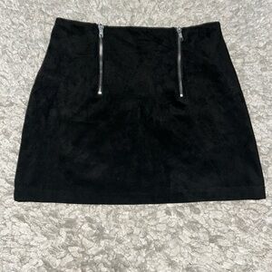 Forever 21 Faux Suede Double Zipper Black Skirt